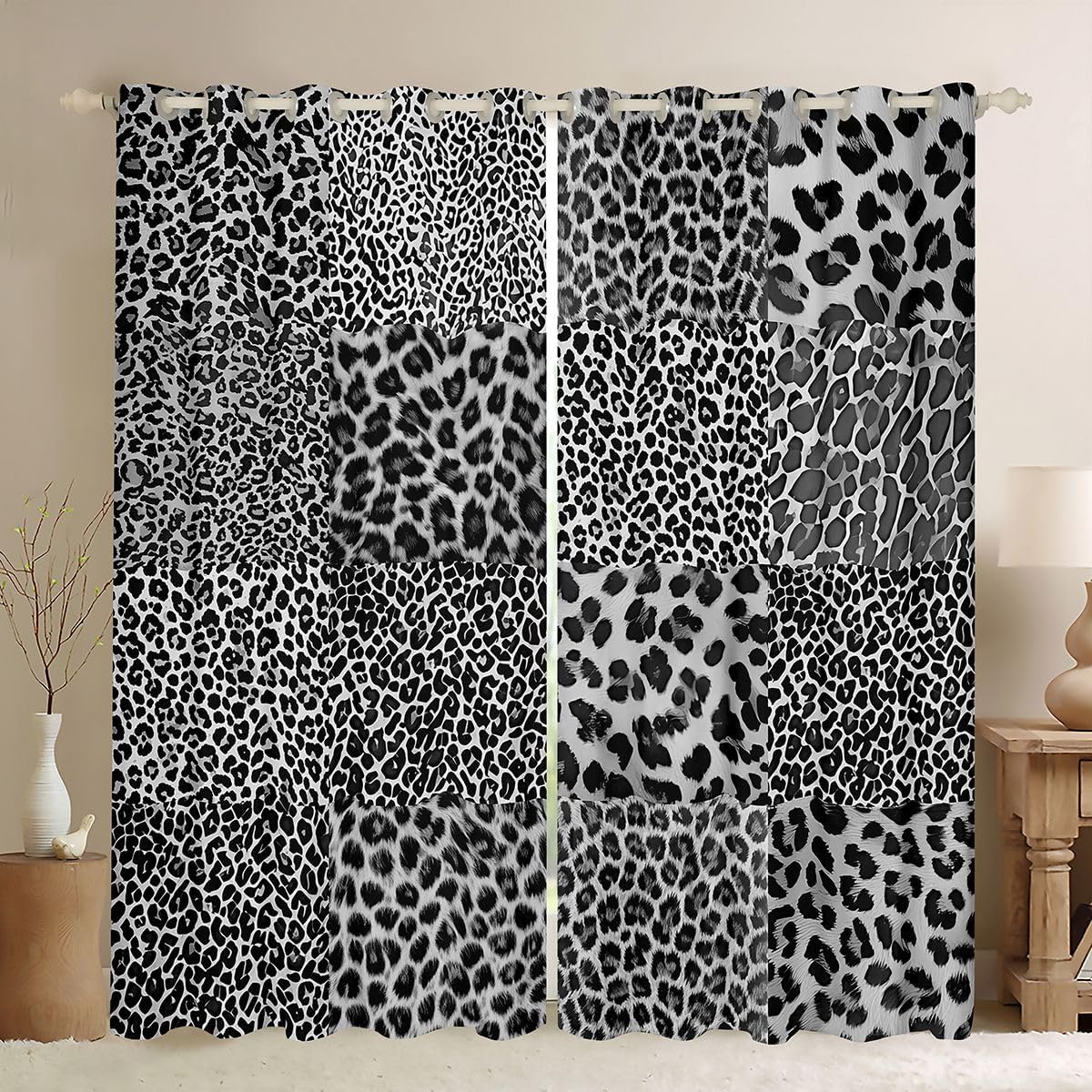 Feelyou Gray Leopard Print Blackout Curtains 2 Panels 42x63 Inch