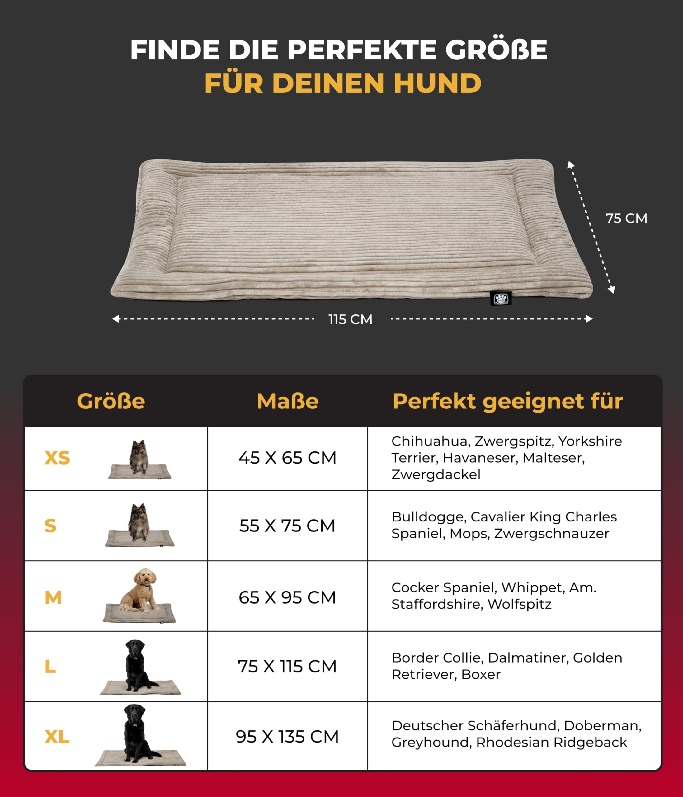 Hundedecke Cord mit Füllung L (75x115 cm) – Waschbare Wendedecke – Kuscheldecke für Hunde – Gemütlicher Ruheplatz – Beige, Made in DE