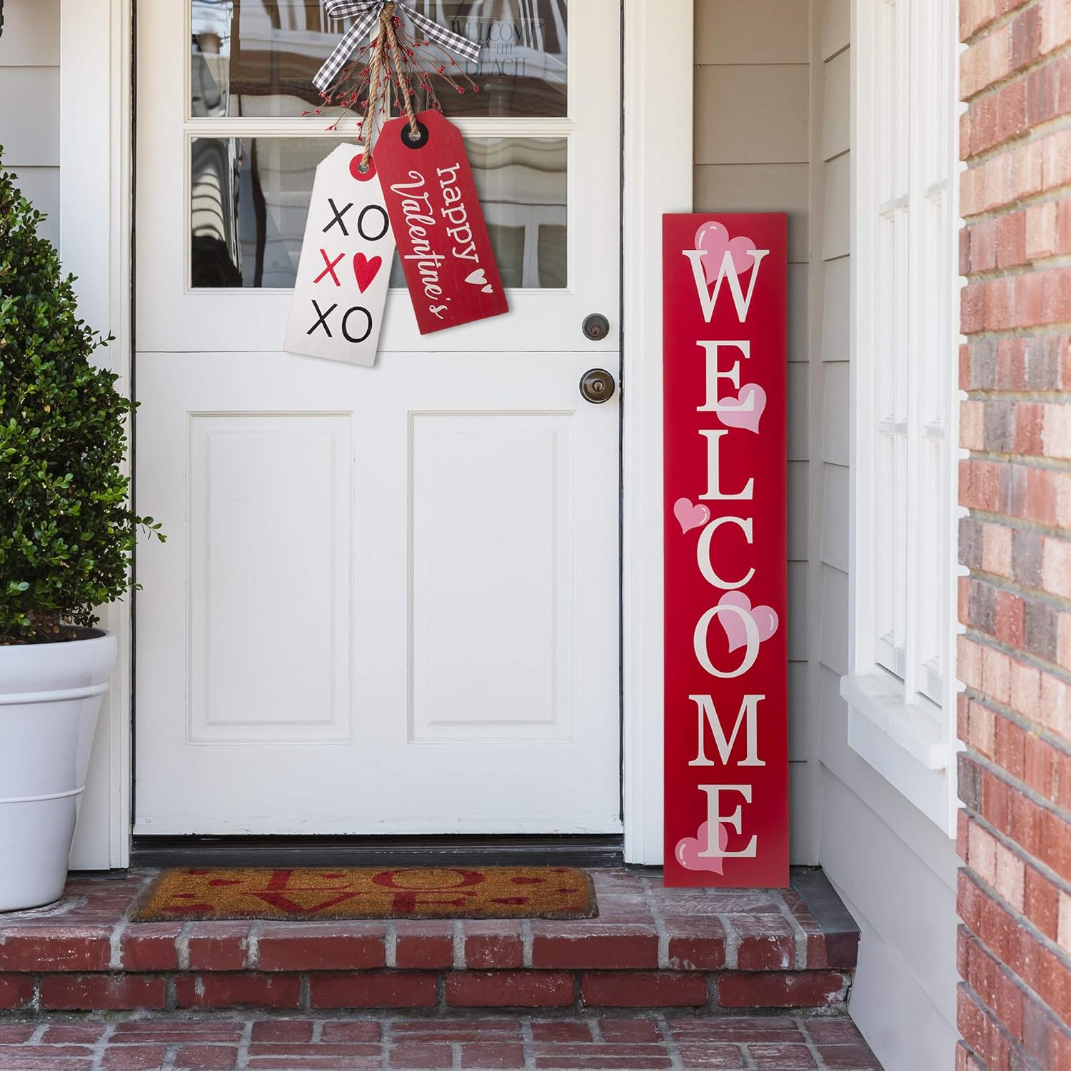 Glitzhome Valentine's Day Welcome Porch Door Sign Wooden Vertical Home Wall Decor