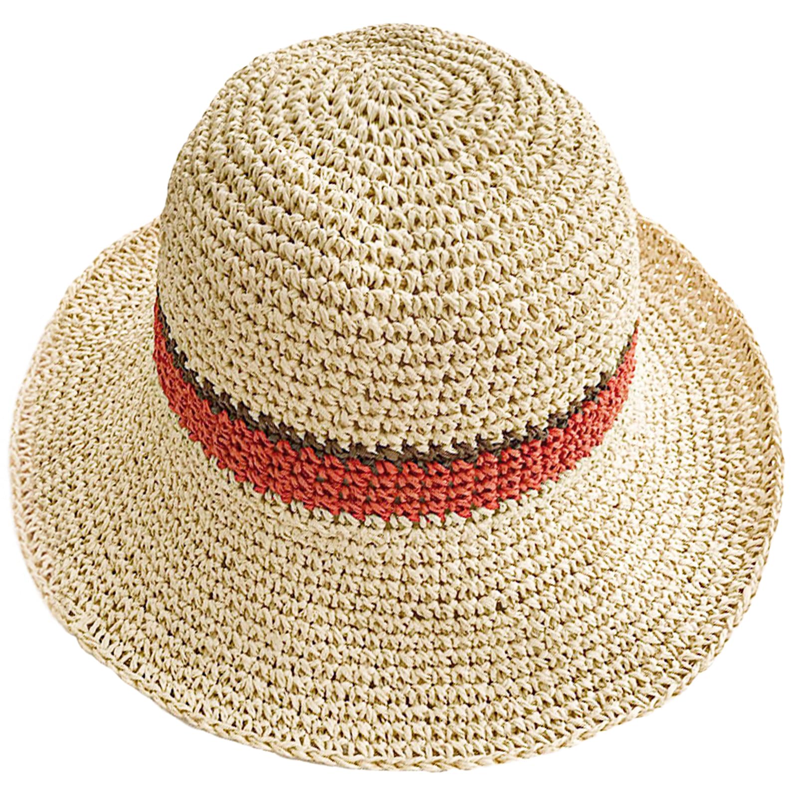 KXF Sombrero de sol plegable para mujer, plegable, plegable, sombrero de paja para vacaciones, verano, playa, senderismo, ajuste ajustable