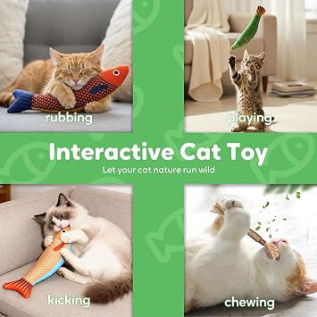 Catnip Toys Saury Fish, Cat & Kitten Chew Kicker Interactive Crinkle Toys for Bored Indoor Adult Cats & Kitten, Cat Gifts Teething Toys Soft and Durable for All Breeds