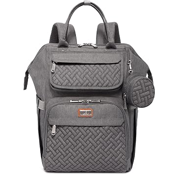 BabbleRoo Diaper Bag Backpack, Multifunction Large Bags with Changing Pad & Stroller Straps & Pacifier Case, Unisex Stylish Travel Back Pack Nappy Changing Bag for Moms Dads Dark Gray