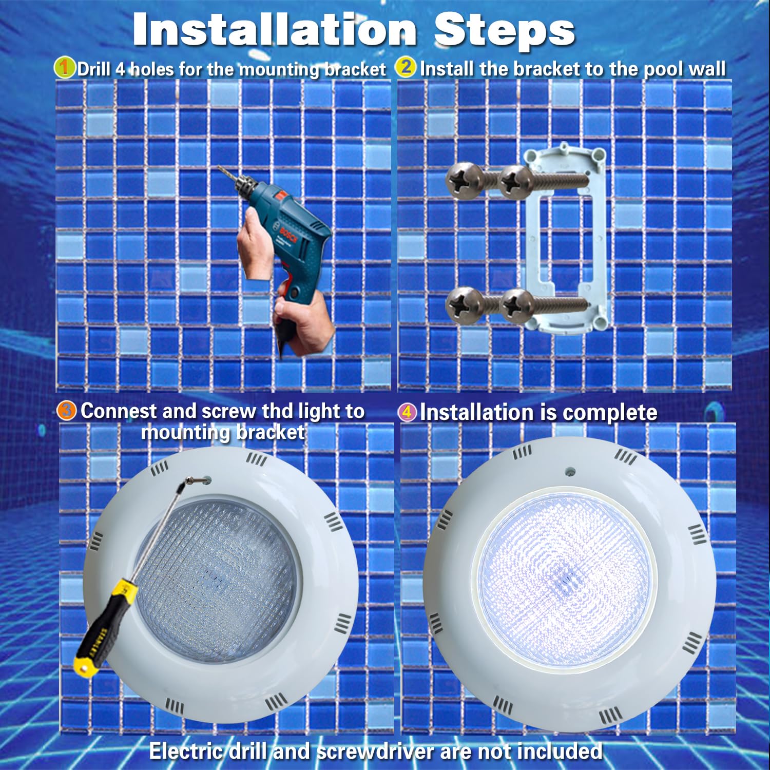 BARCELONA LED Faro LED Piscina 24W AC12V IP68 Sommergibile Ø295mm Luce Bianca 6500K LED SMD2835 Faretto Subacqueo Montaggio Superficie per Piscine, Spa Fontane e Aree Acquatiche