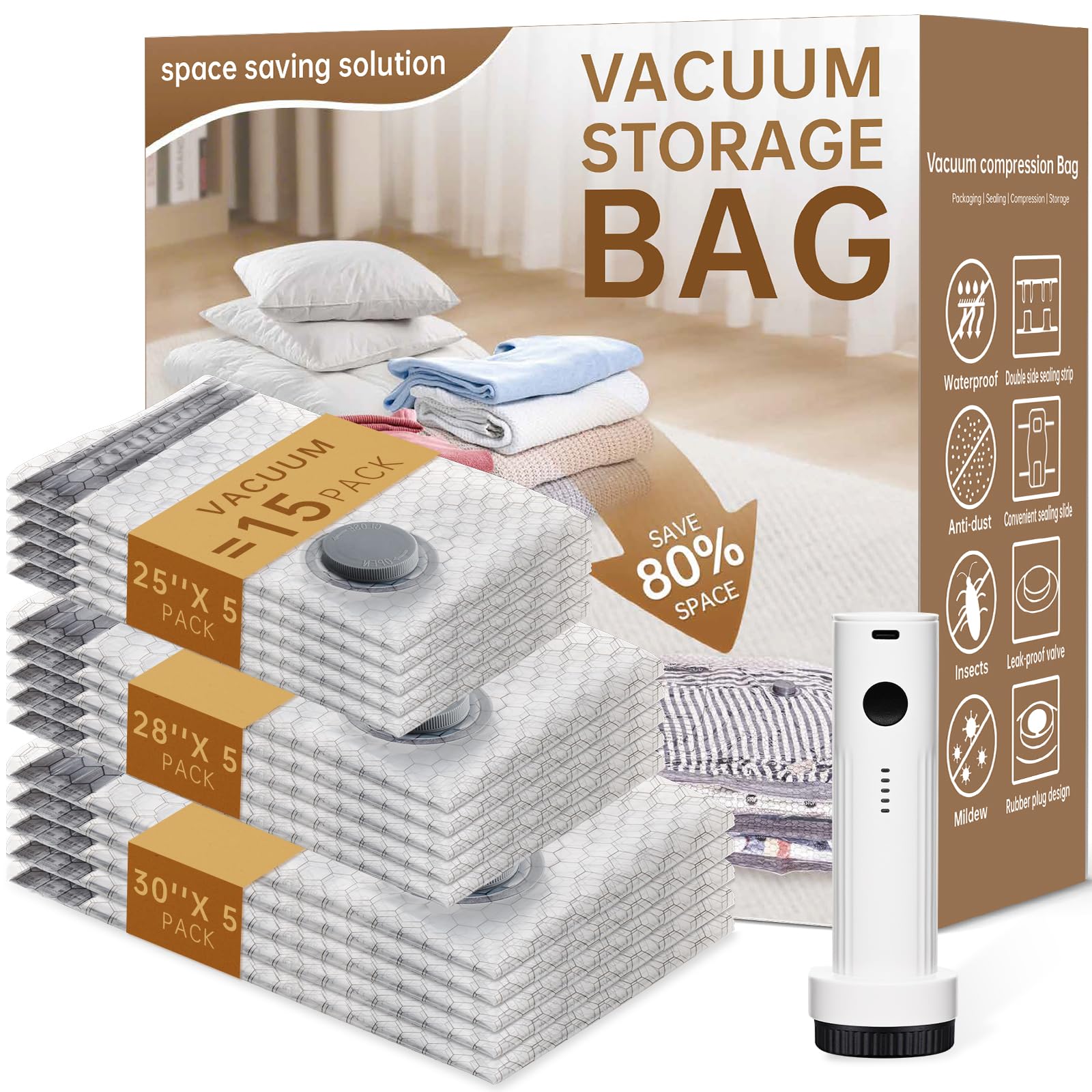 Sacs de compression pour bagages et valises à pompe électrique USB