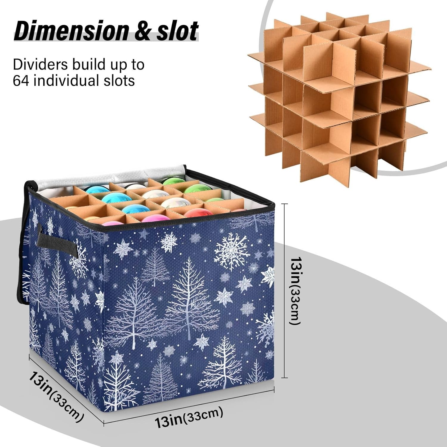Christmas Winter Tree Christmas Ornament Storage Box for Next Season Holiday Decorations Storage Container with Adjustable Dividers & Lid Xmas Figurine Container for Ornaments Balls Decor Organizing