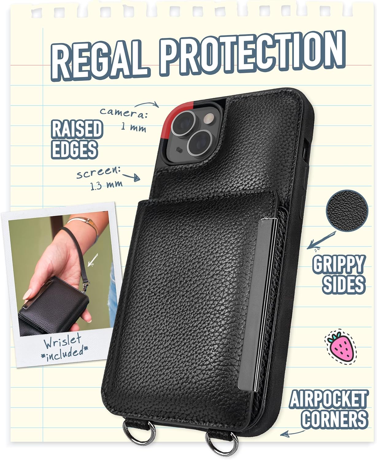 Smartish iPhone 14 Plus Crossbody Wallet Case - Dancing Queen [Purse/Clutch with Detachable Strap & Wristlet] Protective Cover with Credit Card Holder - Stiletto Black - Gunmetal