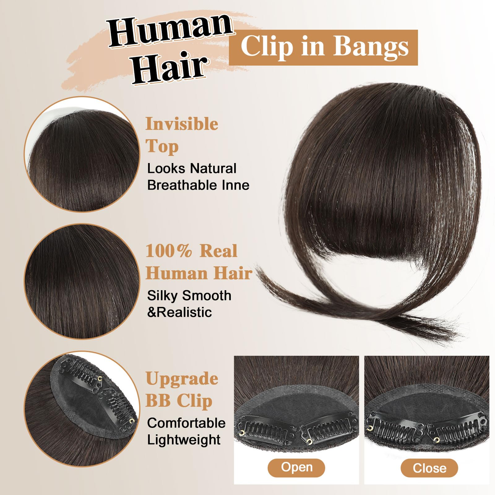 Amazon.com : PINK SEVEN Clip in Bangs Real Human Hair,Dark 