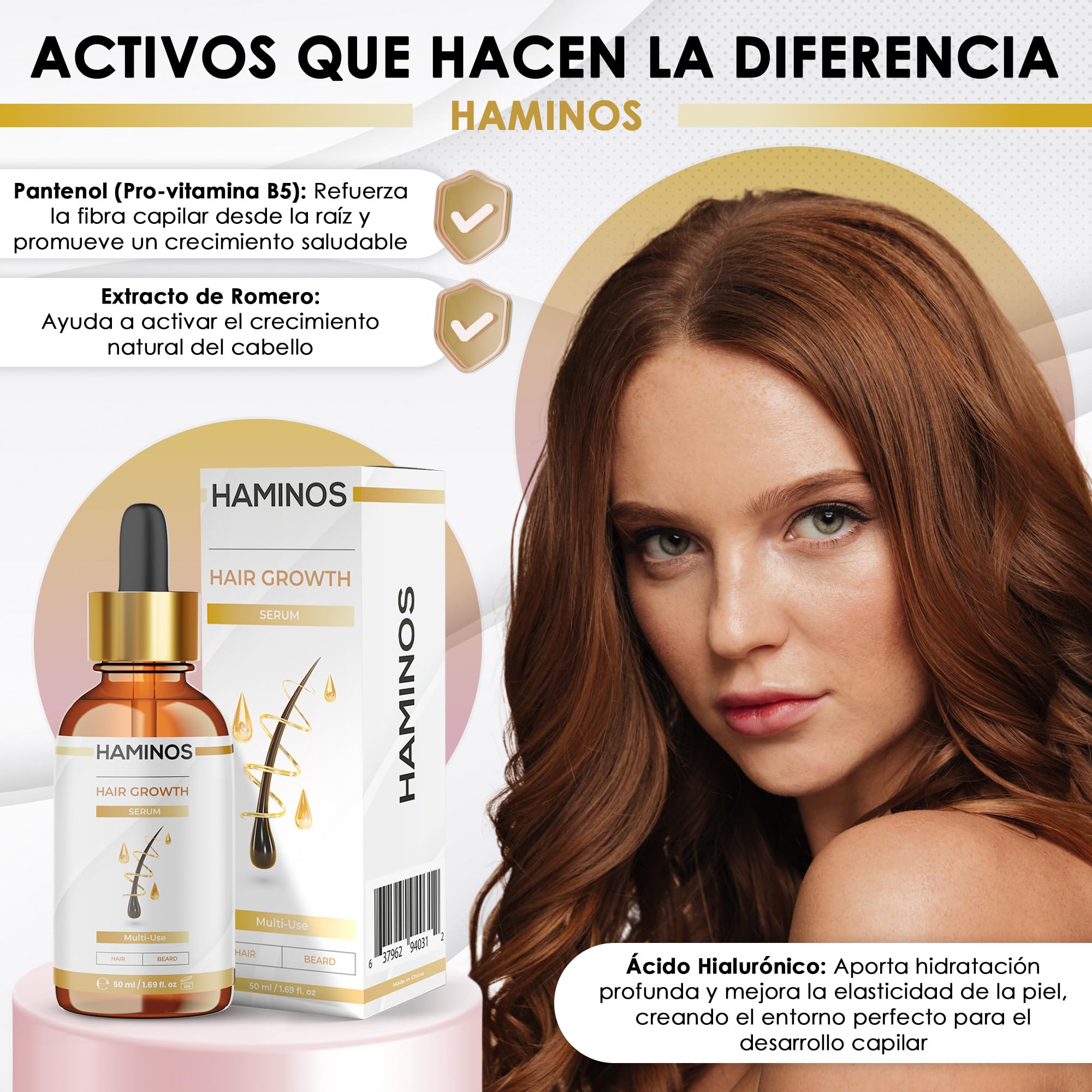 HAMINOS Derma Roller 0,5 mm con Sérum Capilar para Mujeres, Microneedle Roller con Depósito, Aplicador de Sérum para Cuero Cabelludo, Línea del Cabello, Raya y Zonas con Menor Densidad