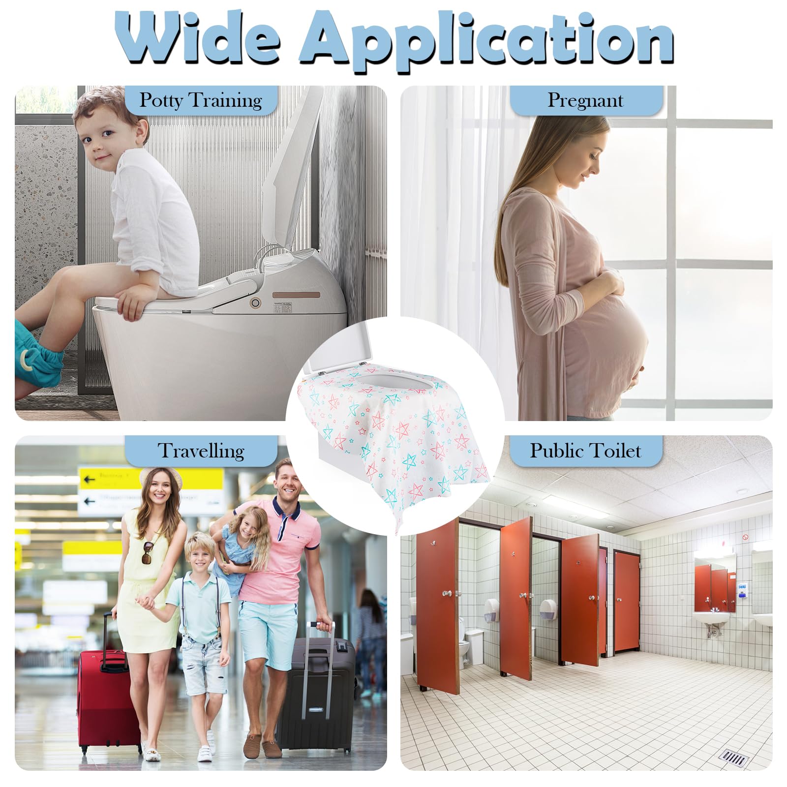 Copriwater Usa e Getta Bambini Adulti WC Monouso Portatile 65x60cm 20 Pezzi