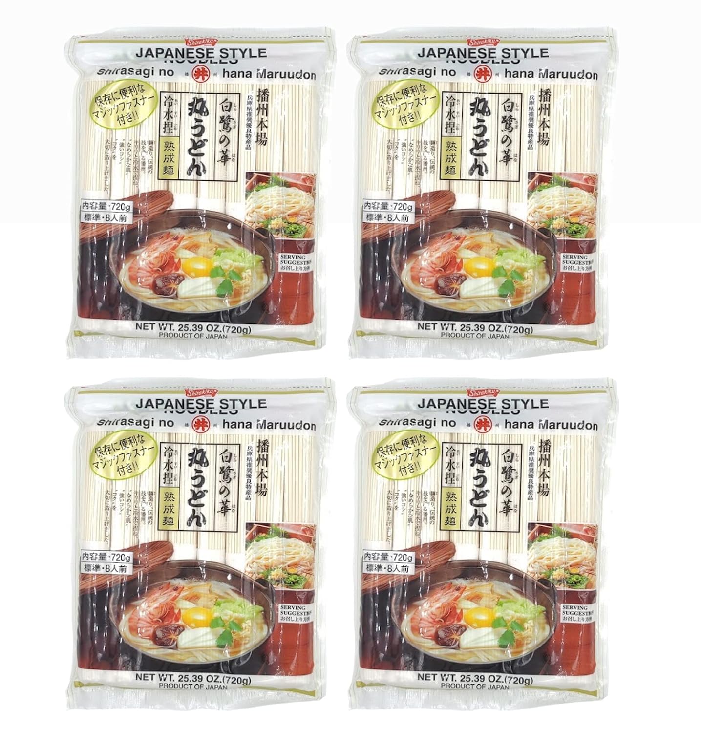 Toa Shirakiku Noodle 4-PACK Variety Set, 25.39 Oz Each - Maruudon, Zaruudon, Somen, Soba (Zaruudon (4-Pack))