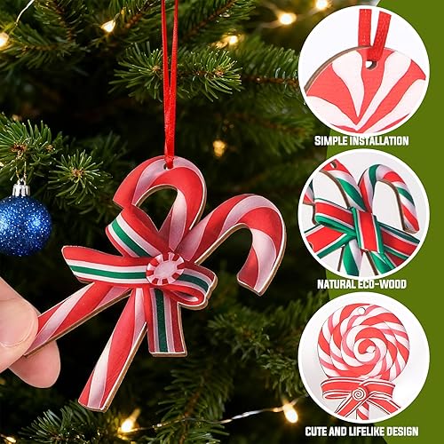 Miniatura 4 de Decoraciones de Navidad, juego de 16 adornos de bastón de caramelo para árbol de Navidad, inastillables, mini caramelo, decoración de Navidad para