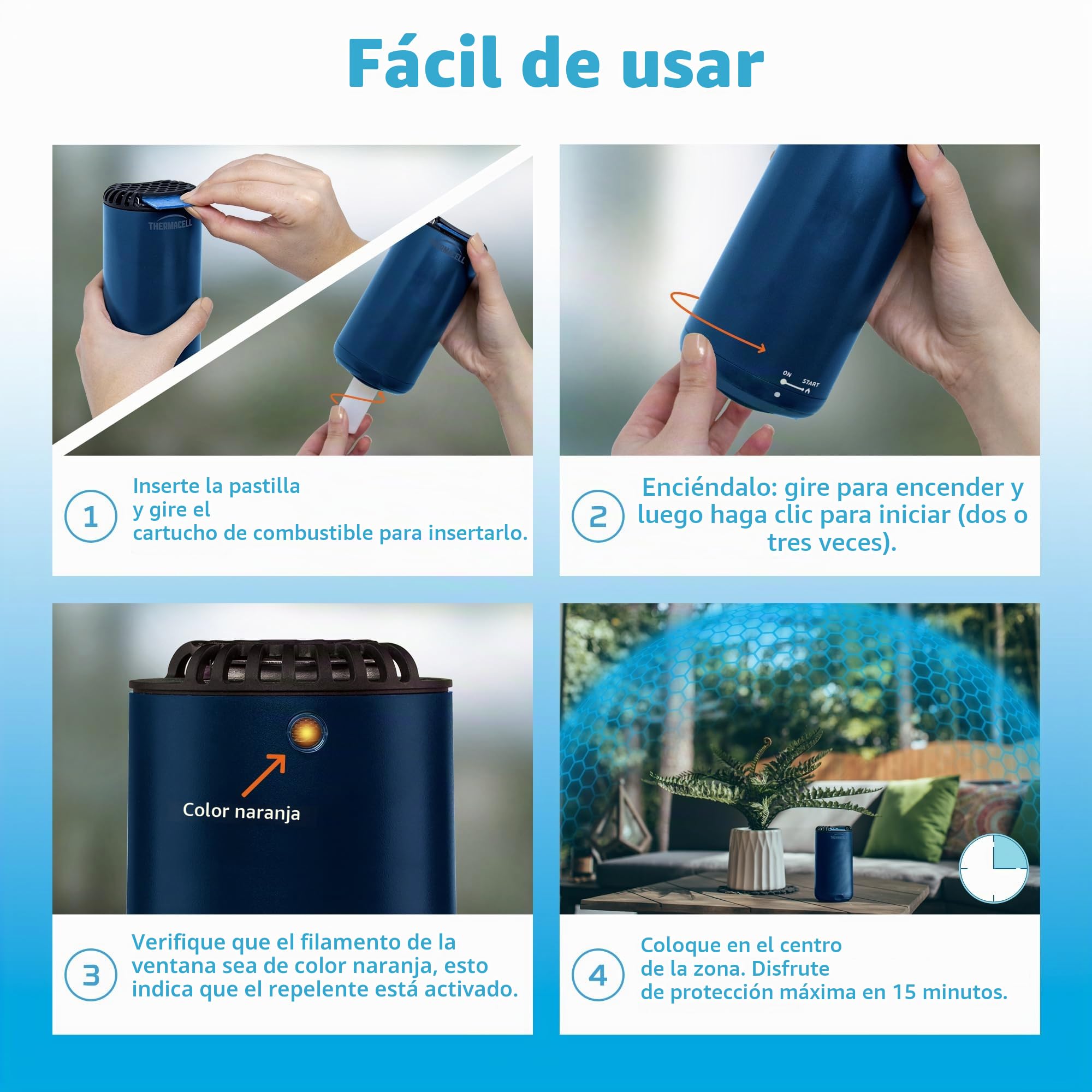 Thermacell - Pack difusor Azul + recargas de 120 Horas | hasta 132 Horas de Uso | Anti Mosquito y Mosquito Tigres | Zona de protección 20 m² | Efecto rápido | Inodoro | Azul