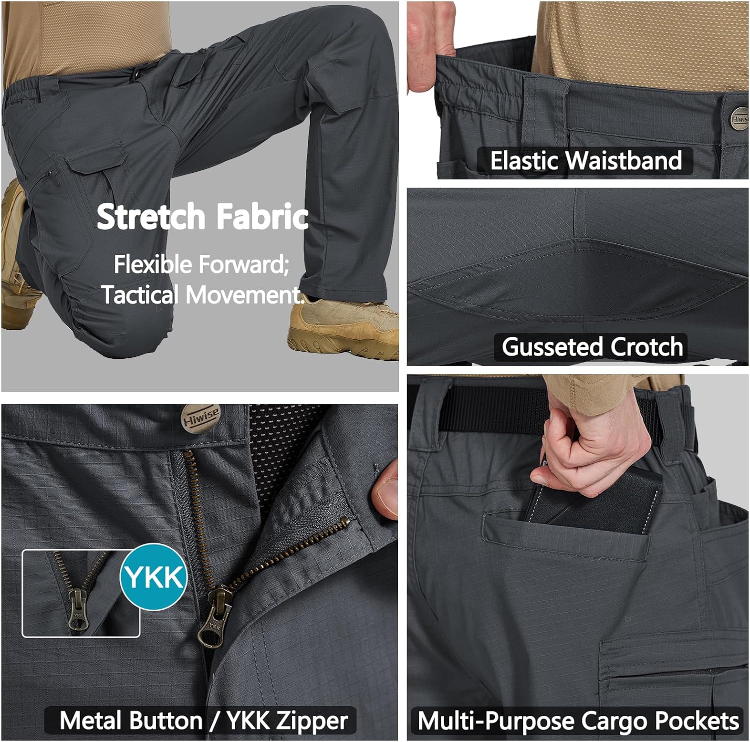 Men's Stretch Tactical Pants Ripstop Water Resistant Cargo Pants Outdoor EDC Lightweight Work Hiking Pants - Image 5