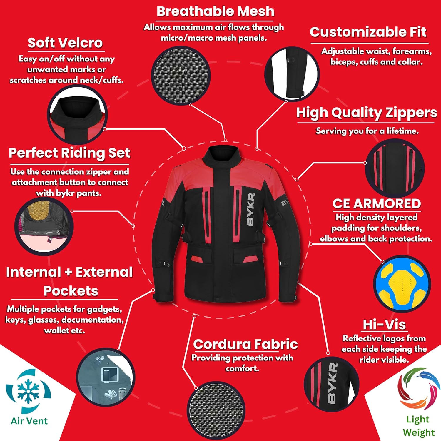 BYKR Adventure Touring Motorcycle Jacket For Men & Women Enduro Biker Textile Riding Gear CE Armored - Image 4