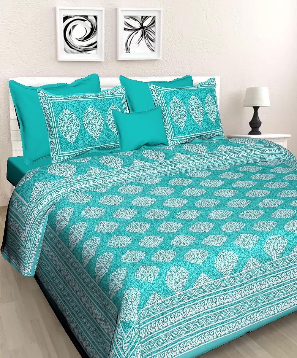 KK FAB & FASHION Cotton Comfort Rajasthani Jaipuri Traditional Double Bed Bedsheet with 2 Pillow Covers for Home Hotel Bedroom, Multicolor | BSLE35