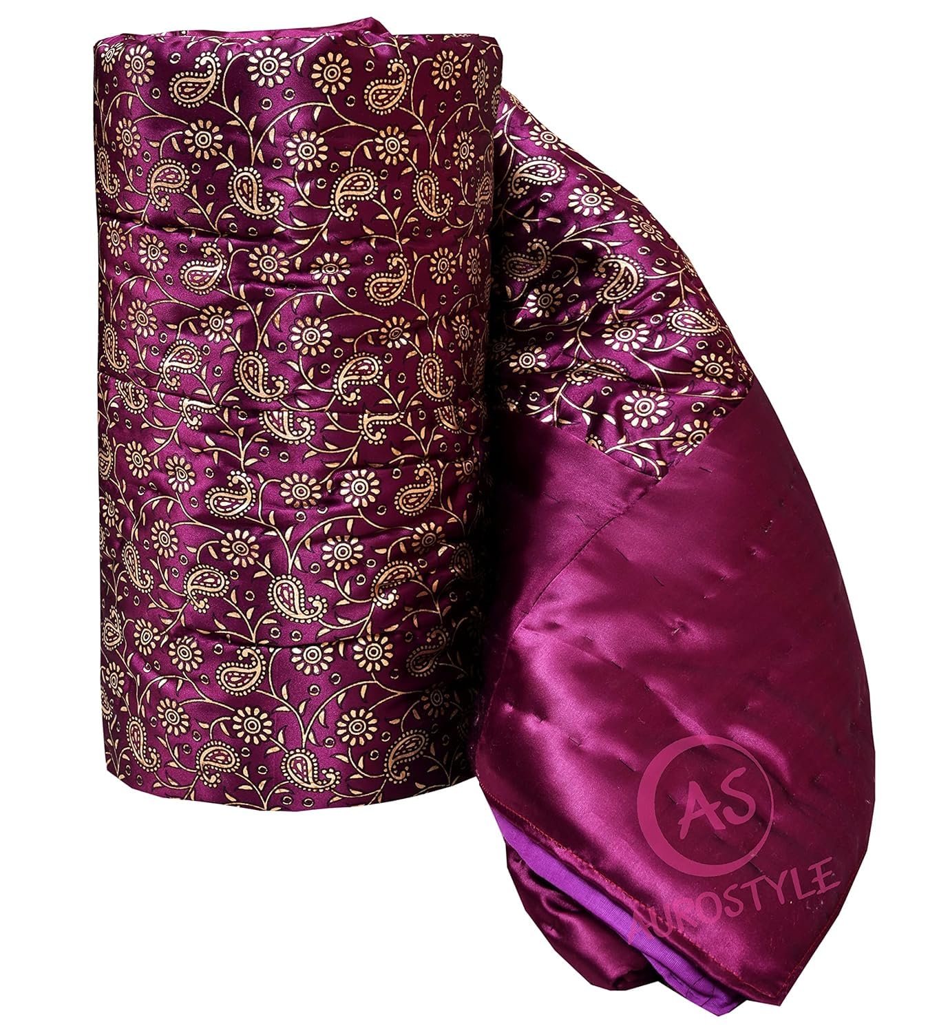 Indiafab Textiles Cotton Filled Light Weight Silk Jaipuri AC Quilt/Razai Over All Over Printed with Gold Print Jaipuri Quilts/Razai (85×55 Inch, Purple Jaal Print) (Double)