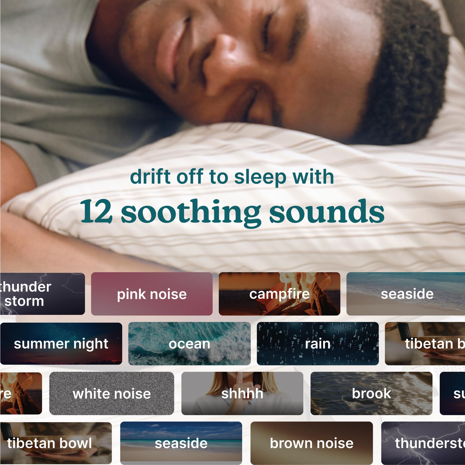 Homedics Máquina de sonido portátil Sleep Better, luz nocturna, 12 sonidos relajantes, incluyendo ruido blanco, lluvia y tormenta, diseño ultraportátil, temporizador de apagado automático, para viajes