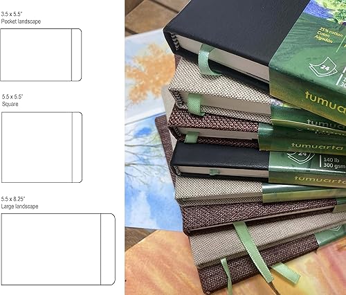 Miniatura 5 de Diario cuadrado de acuarela, 5.5 x 5.5 pulgadas, 140 libras, 300 GSM, papel de algodón tumuarta, prensa fría, 24 hojas, 48 páginas, cuadernos de