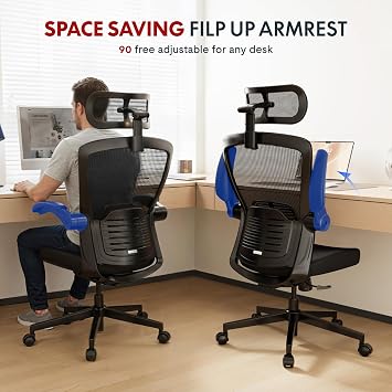 FLEXISPOT Ergonomic Office Chair with 3 D Headrest and Height-Adjustable Backrest Folding PU Armrests W-Shaped Foam Seat 135° Back Adjustment Maximum Load 150 kg (Black)