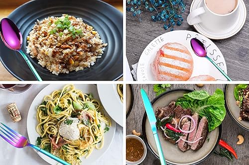 Miniatura 5 de AARainbow - Juego de cubiertos de acero inoxidable de 6 piezas, transportables, reutilizables, utensilios de viaje, incluye palillos, cuchillo,