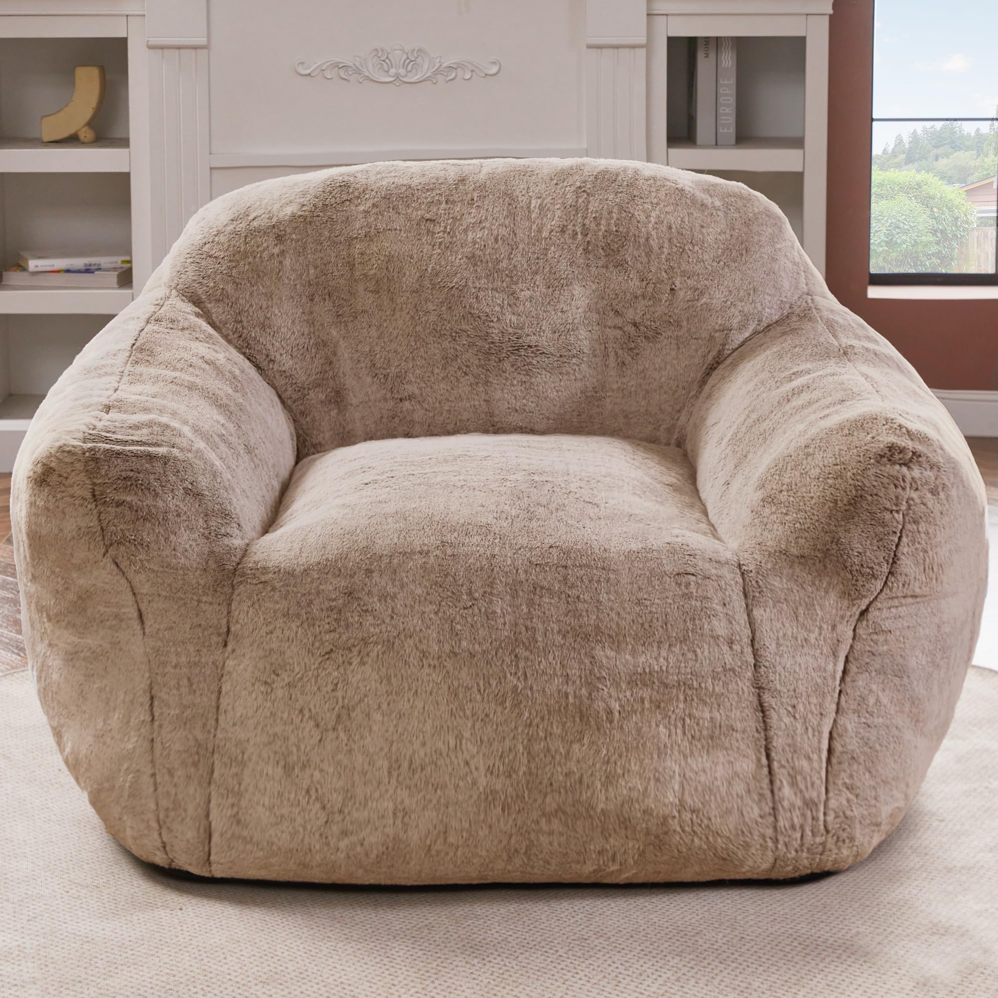Homguava Bean Bag Chair Bean Bag Chairs for Adults Comfy Beanbag Giant Bean Bag Chair with Spacious Design Bean Bag Couch with Armrest Large Bean Bag Chair with Filler for Living Room Bedroom (Khaki)