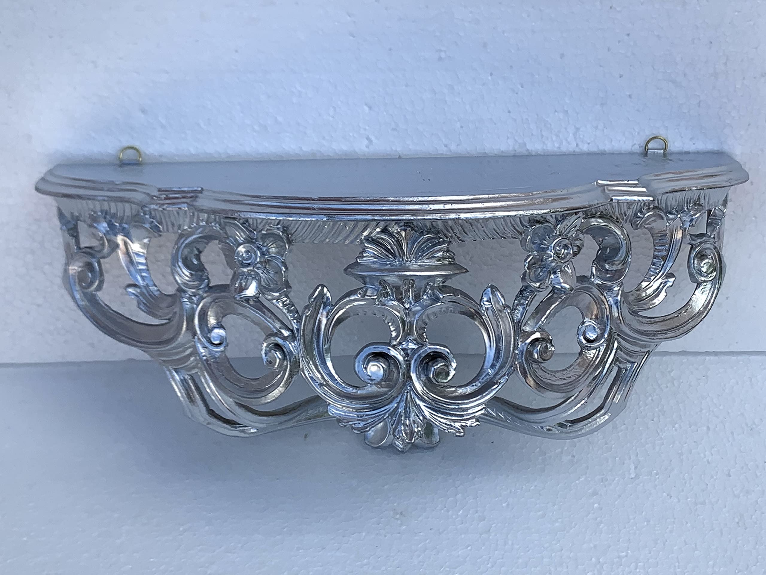 Barock Konsole Wandkonsole Silber Hochglanz Spiegelkonsolen/Wandregal 40x17x17cm Ablage Hängekonsole Antik Stil Blumenbank