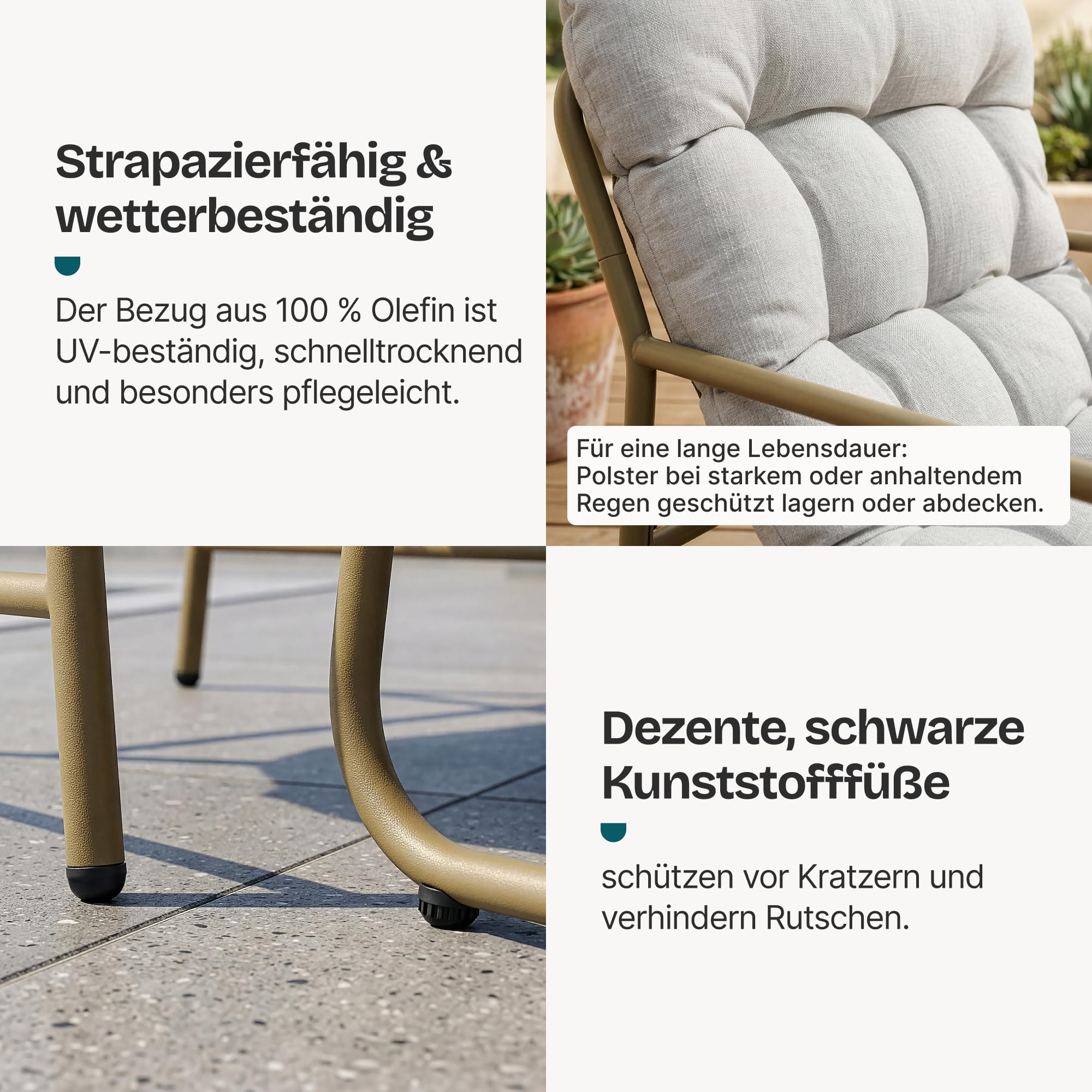 [en.casa] Gartenmöbel Set Trerdfjoa 3-teilig Balkonmöbel Beige/Grau