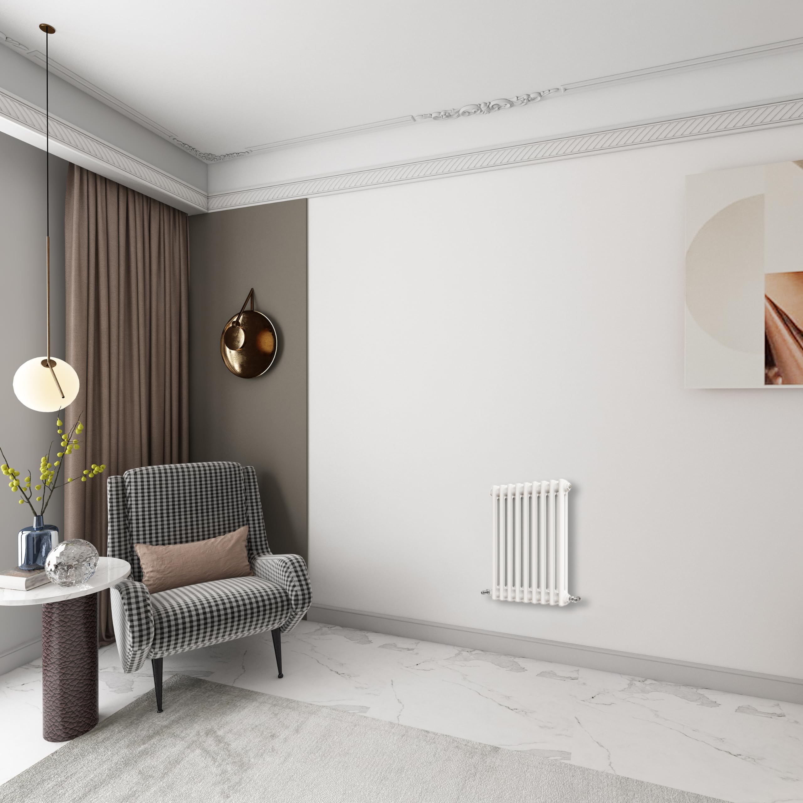 Huibathroom White 600X425mm Cast Iron Horizontal Double Column Traditional Central Heating Radiators