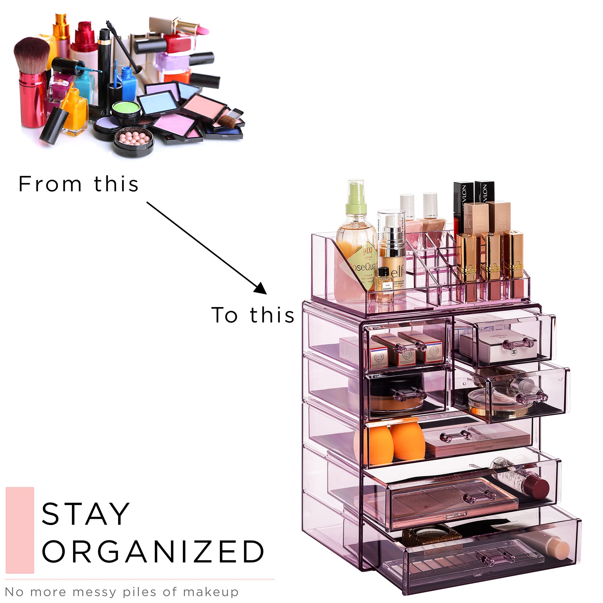 Sorbus Caja de almacenamiento de acrílico para cosméticos y joyas, diseño espacioso, ideal para cuarto de baño, tocador, tocador y encimera
