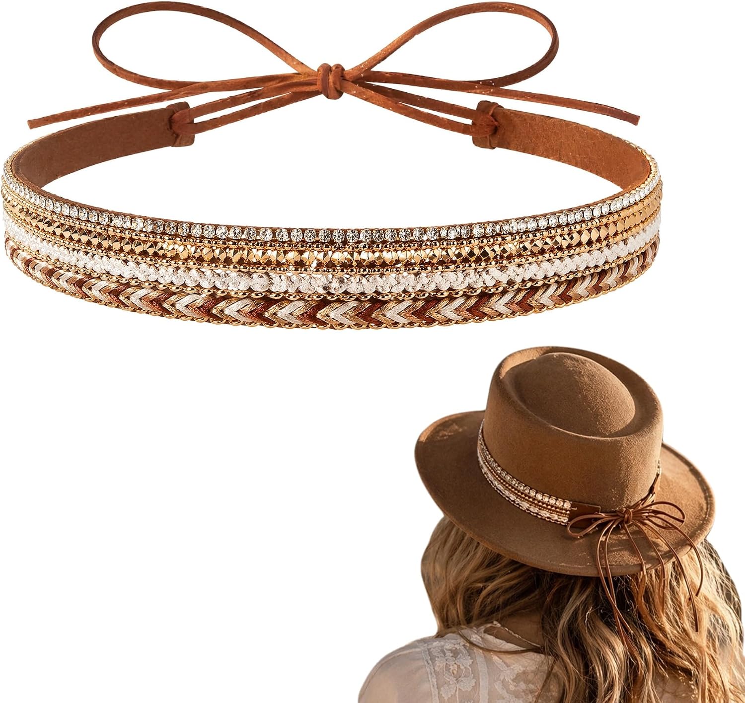 Cowboy Hat Bands for Women, Multicolor Rhinestone Faux Leather Replacement, Adjustable Western Hatband Belt, Straw Fedora Panama Hats Accessories, Great Choice