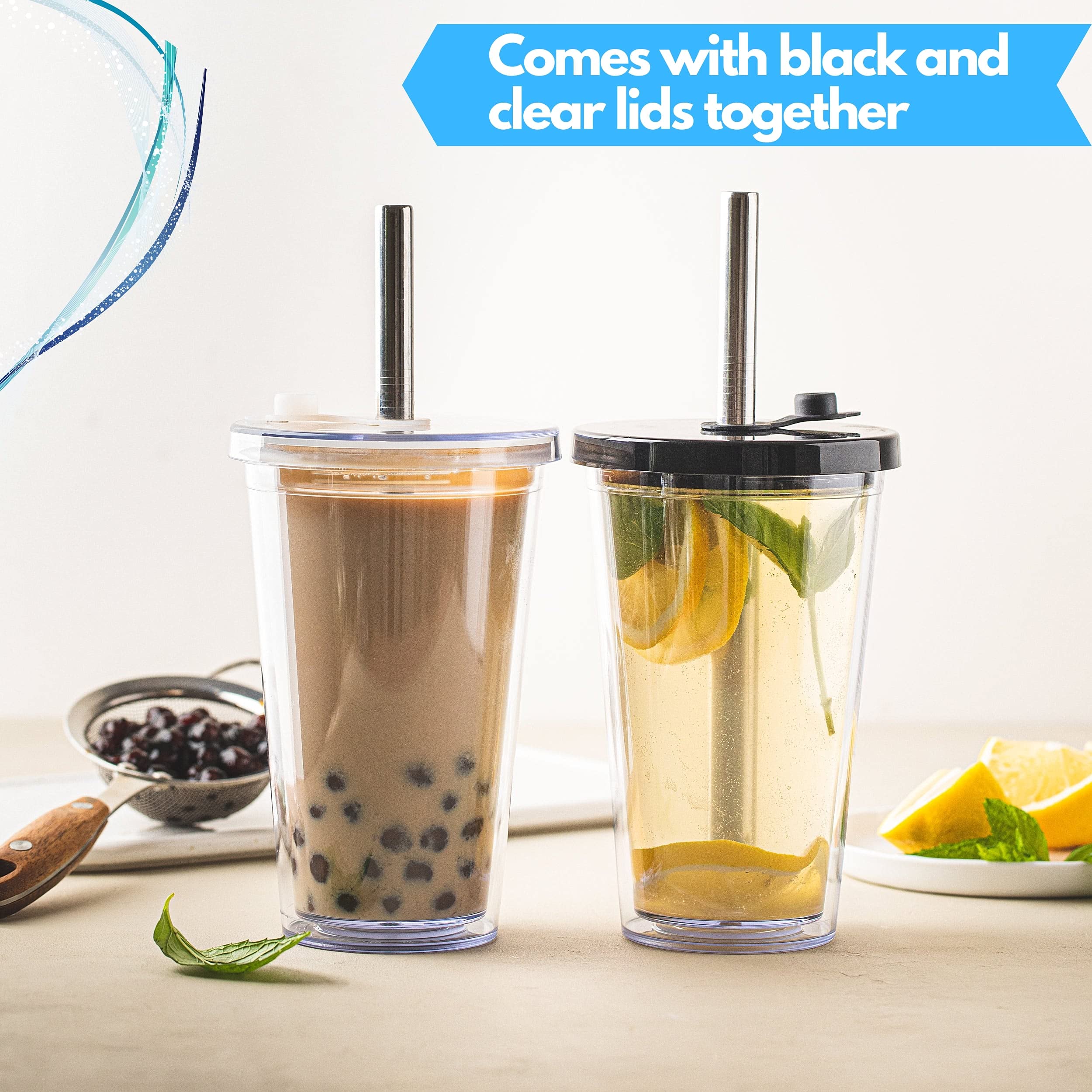 SefaOnur Reusable Boba Cup, Smoothie Cup, 17 Oz Double Wall Insulated