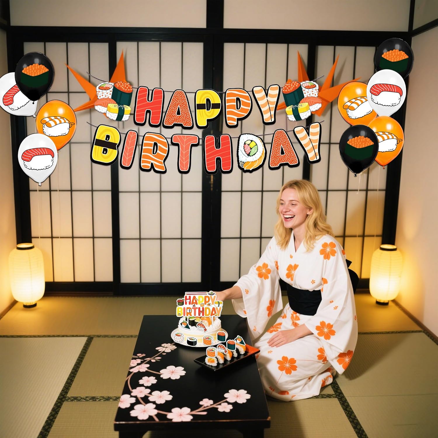 Sushi Party Decorations Japanese Birthday Party Decorations Includes Sushi Happy Birthday Banner Cake Topper Balloons for Sushi Party Supplies - Image 6