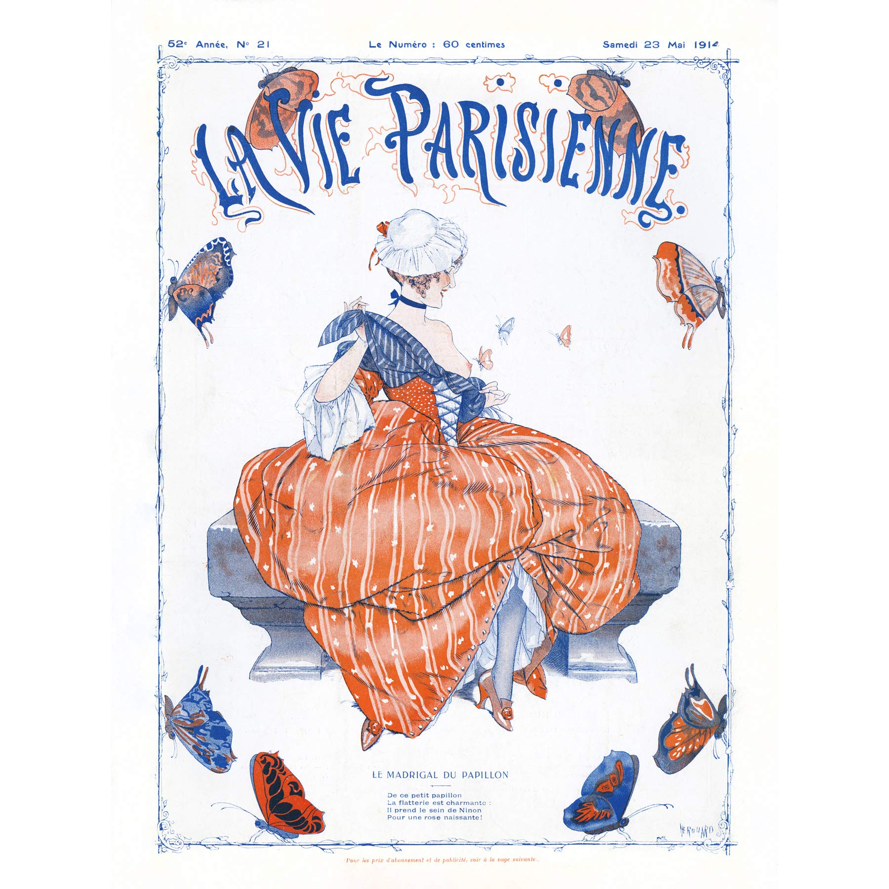 Artery8 La Vie Parisienne Butterfly Woman Magazine Cover Premium Wall Art Canvas Print 18X24 Inch