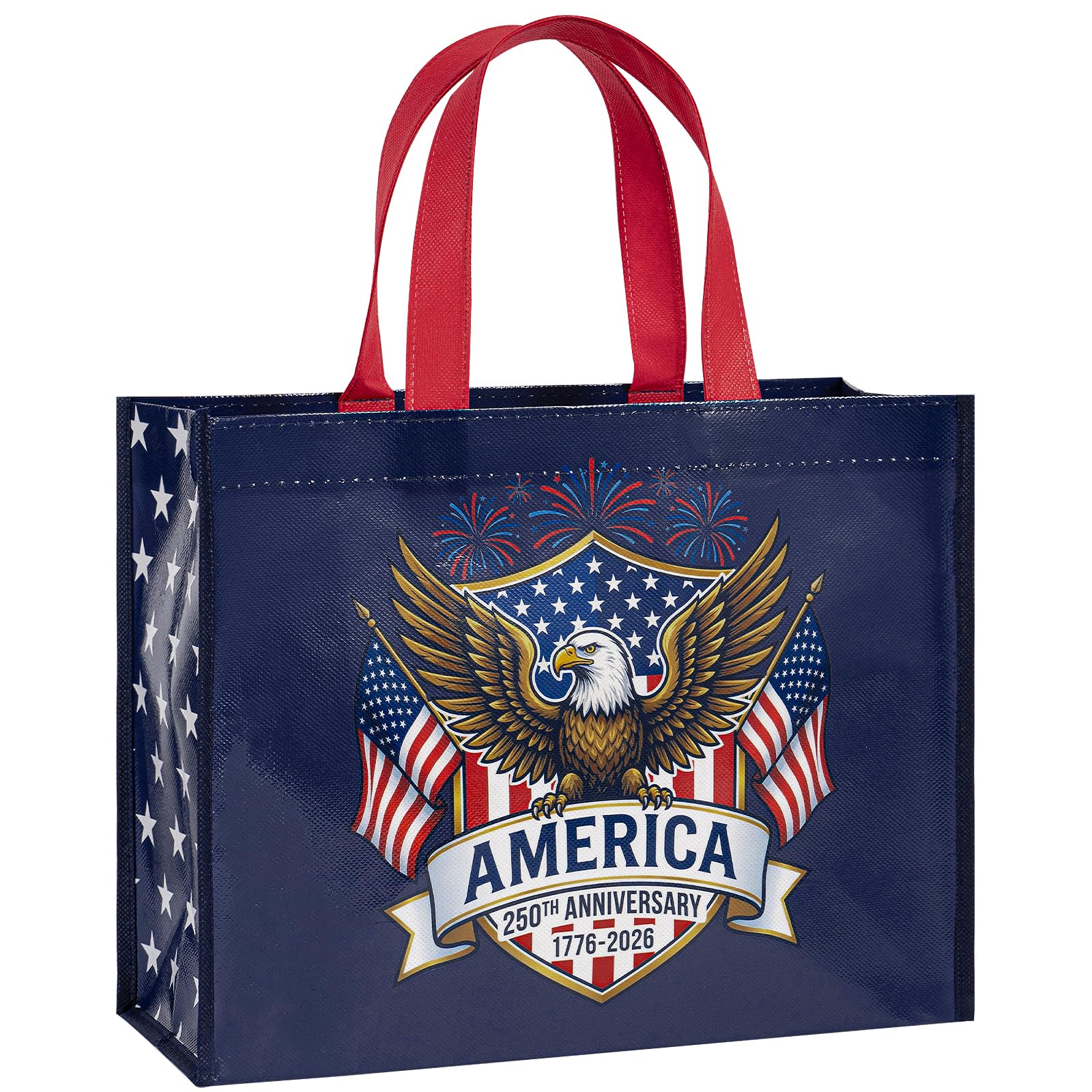 Loveinside 13" Large Patriotic Reusable Gift Bag, Red White Blue Recycled Gift Bag for Independence Day, July 4th
