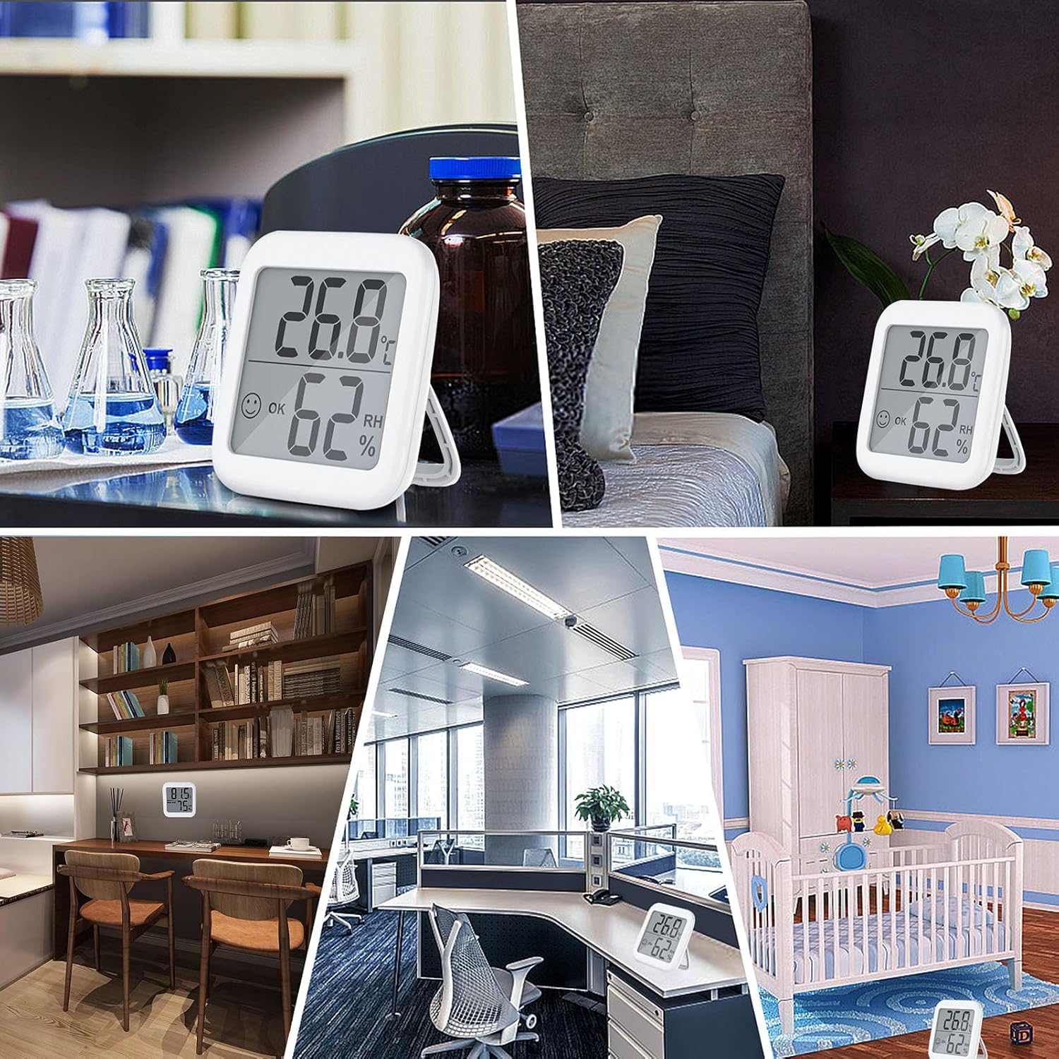 Efillooc Digital Humidity & Temperature Monitor Indoor Hygrometer Thermometer, LCD Display, Magnetic Mount & Table Stand, Suitable for Kitchen Bedroom Storage Warehouse Nursery (White T17) 3