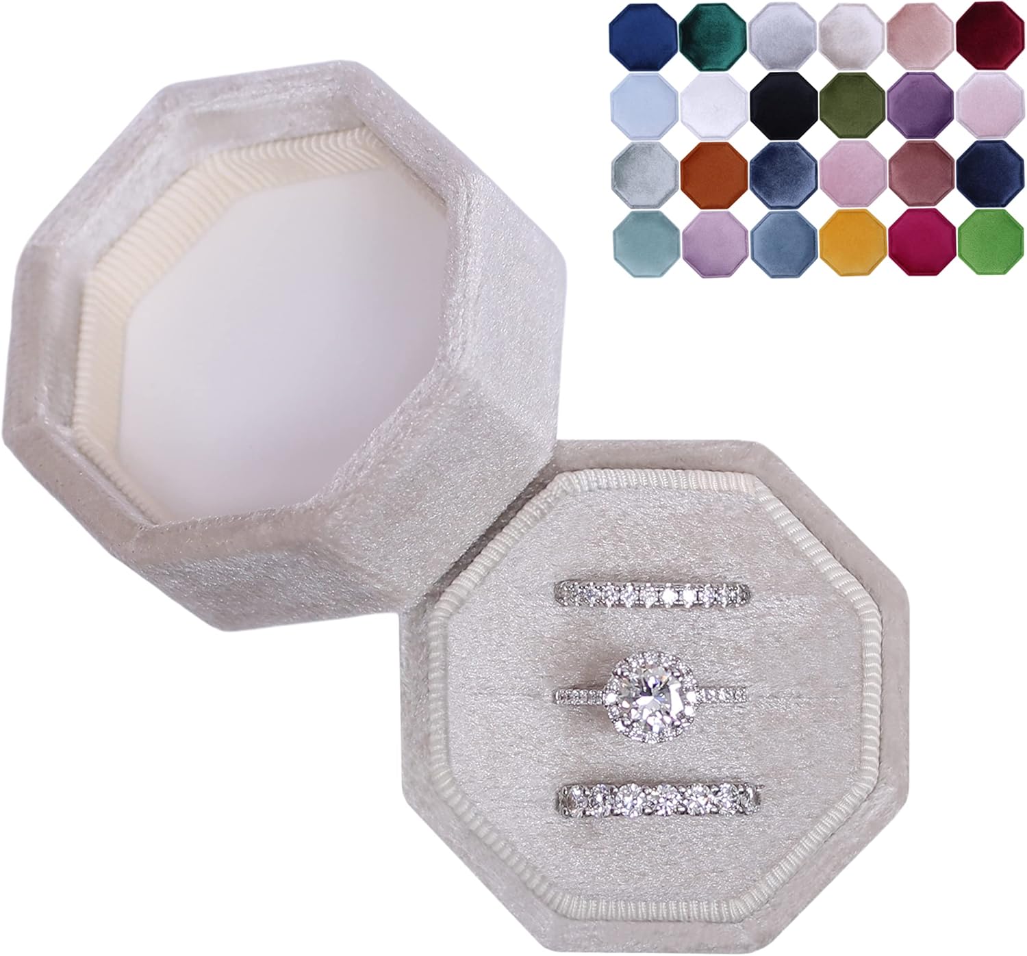 Amazon.com: BLUTETE Velvet 3 Slots Jewelry Ring Box Engagement Wedding ...