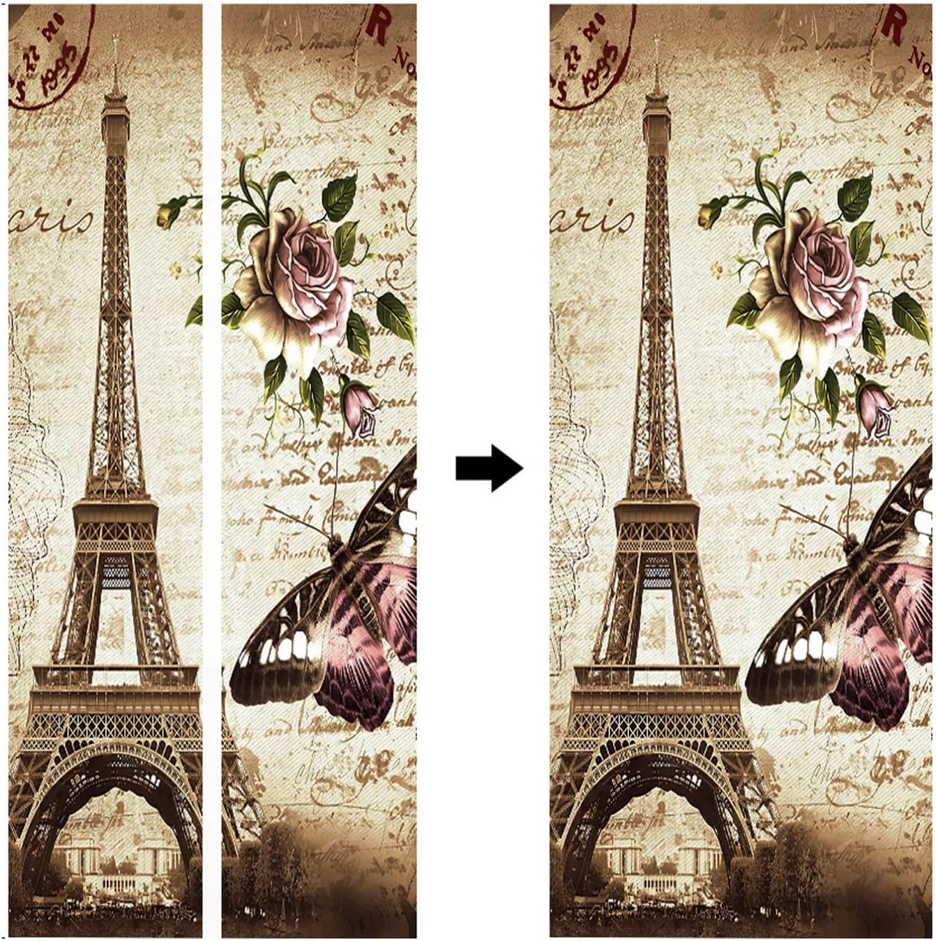 A.Monamour 3D Door Stickers for Interior Doors Vintage Grunge Background With Paris Eiffel Tower Roses Butterfly Pattern Vinyl Waterproof Self Adhesive Door Mural Decals for Bedroom Office 90 x 200 cm