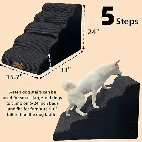 Miniatura 42 de Escaleras para perros de 3 escalones para camas altas y sofás, escalones antideslizantes de varios pasos para mascotas con rampa equilibrada