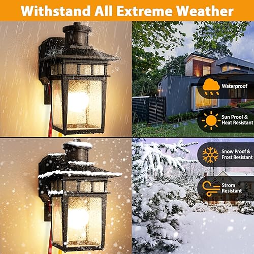 Miniatura 6 de Luces de exterior negras y doradas con salida GFCI, luz Poch del atardecer al amanecer, lámpara de pared exterior impermeable, aplique de pared