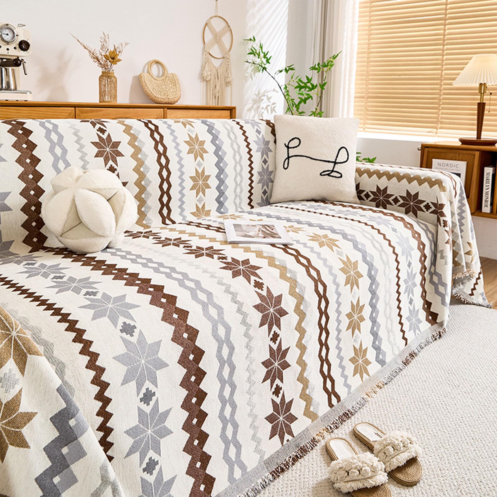 Plaid de canapé bohème en chenille haut de gamme et finitions chic