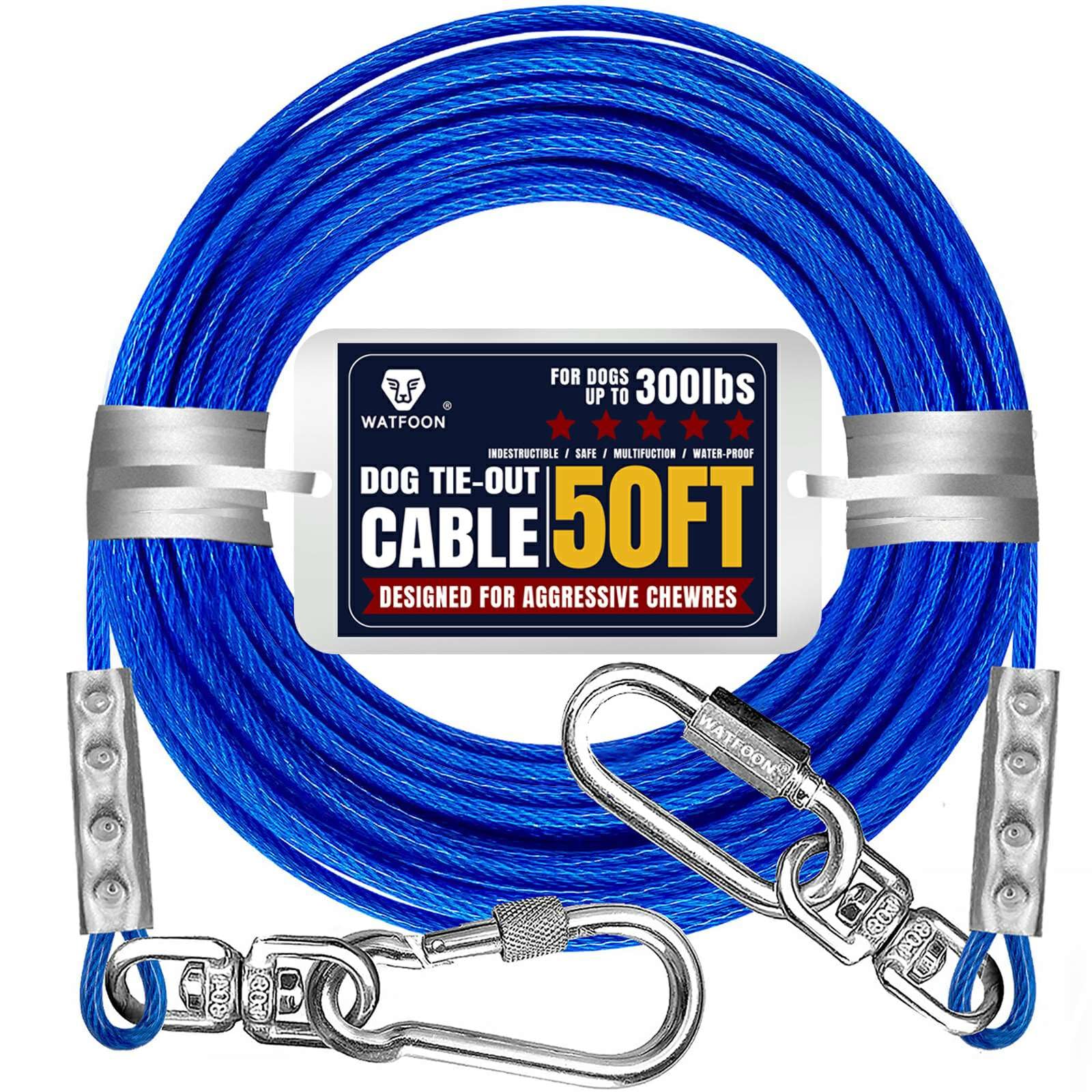 Tie Out Cable for Dogs Up to 300lbs,50ft Extra Strong 1000lbs Break Strength Tie-Out Tether Trolley Training Lead,Dog Run Cable for Yard Garden Park