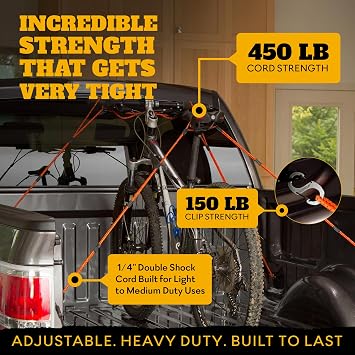 LoopRope 5ft Heavy Duty Bungee Cord Tie Down System with 2 Carabiners Pack