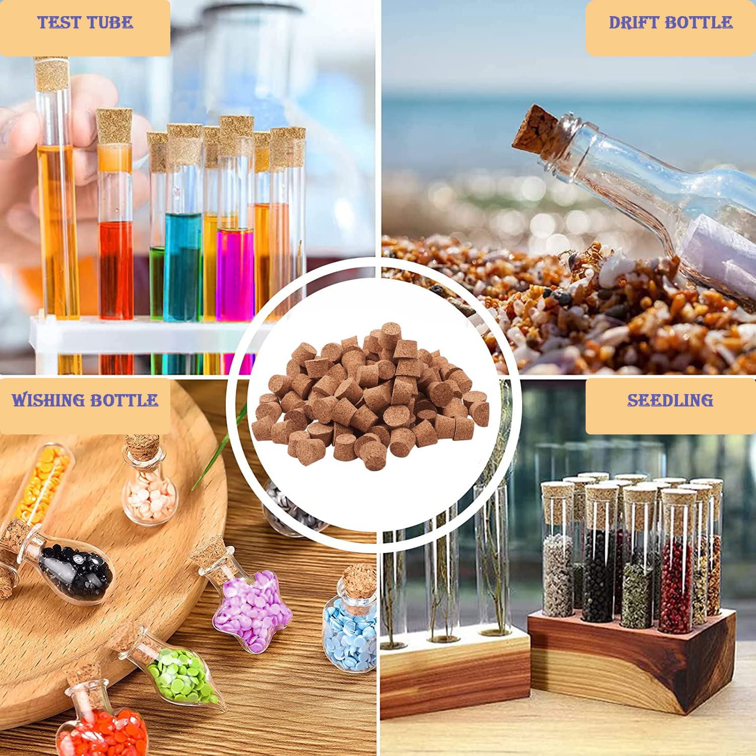 200 Piezas Tapones de Corcho de Madera, Tapones de Corcho Cónicos, Corcho de Natural Tapones, Tapones de Cónicos Corcho, Utilizado Para Tubos de Ensayo, Botellas de Medicamentos, Botellas de Deseos