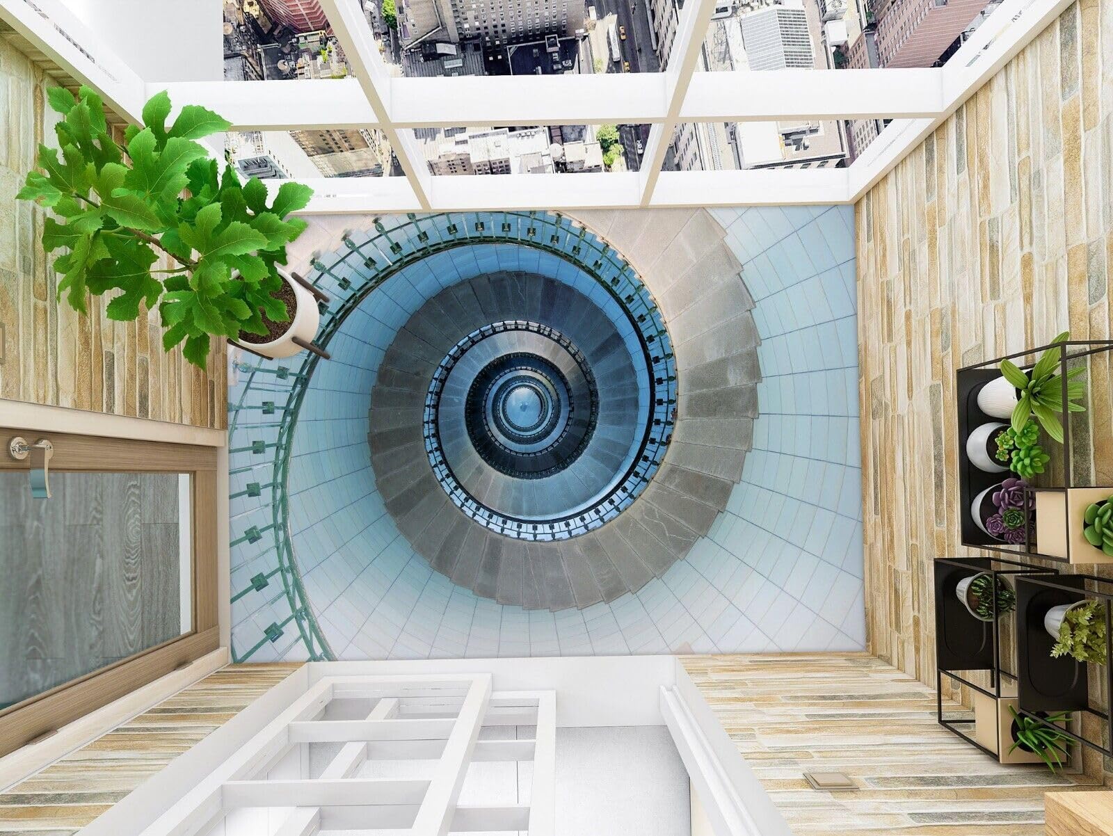 Cartel De Decoración De Piso Murales de papel pintado para suelo de escaleras azules 3D, 250 * 175 cm Murales Pegatinas Cuarto de baño Vinilo autoadhesivo Papel tapiz