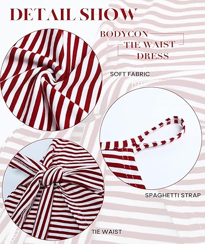 Miniatura 4 de NOLLSOM Vestidos Midi Tank Casuales Sin Mangas a Rayas para Mujer con Cuello Halter Fruncidos Bodycon con Lazo en la Cintura Vestido de Camiseta