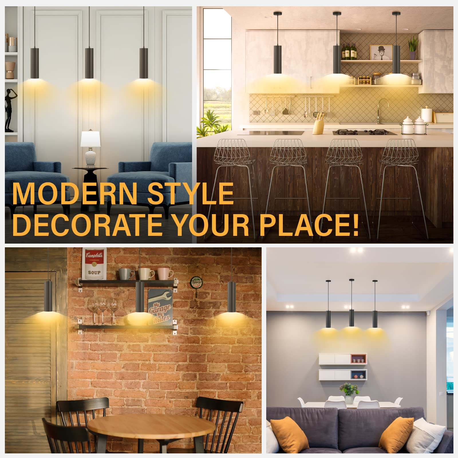 Luxvista Pendent Light Fixture 5W 120V Modern LED Hanging Ceiling Lamp Black Cylinder Light Shade Adjustable Cord Spotlight for Kitchen Island Dining Living Room Bar Warm White 3000K (1-Pack)