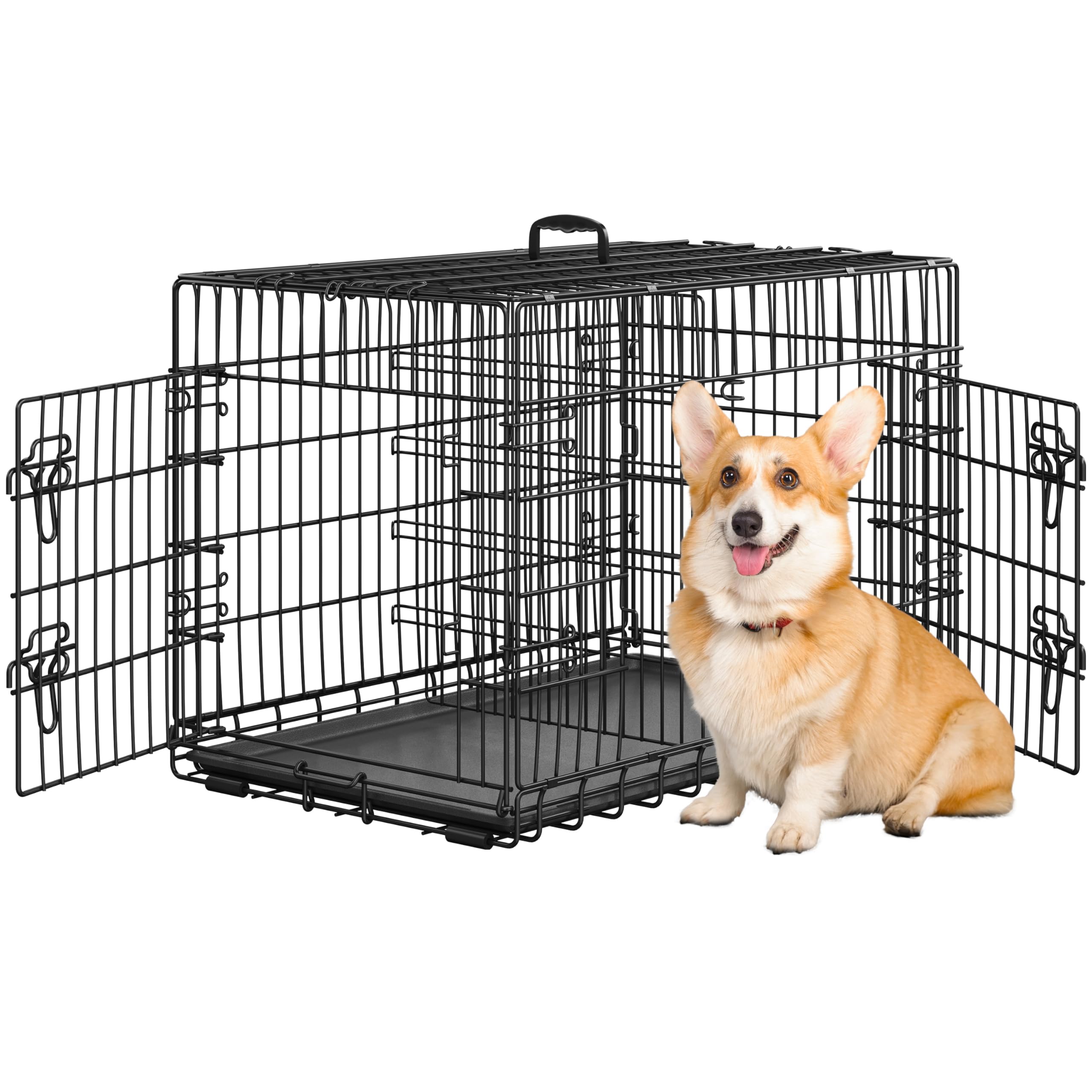 Yaheetech Gabbia Metallo per Cani Pieghevole 92 × 56,5 × 63 cm Nero | Gabbia per Cani e Gatti, Vassoio Rimovibile, Doppia Porta, Divisorio Regolabile, Struttura Robusta, Montaggio Semplice