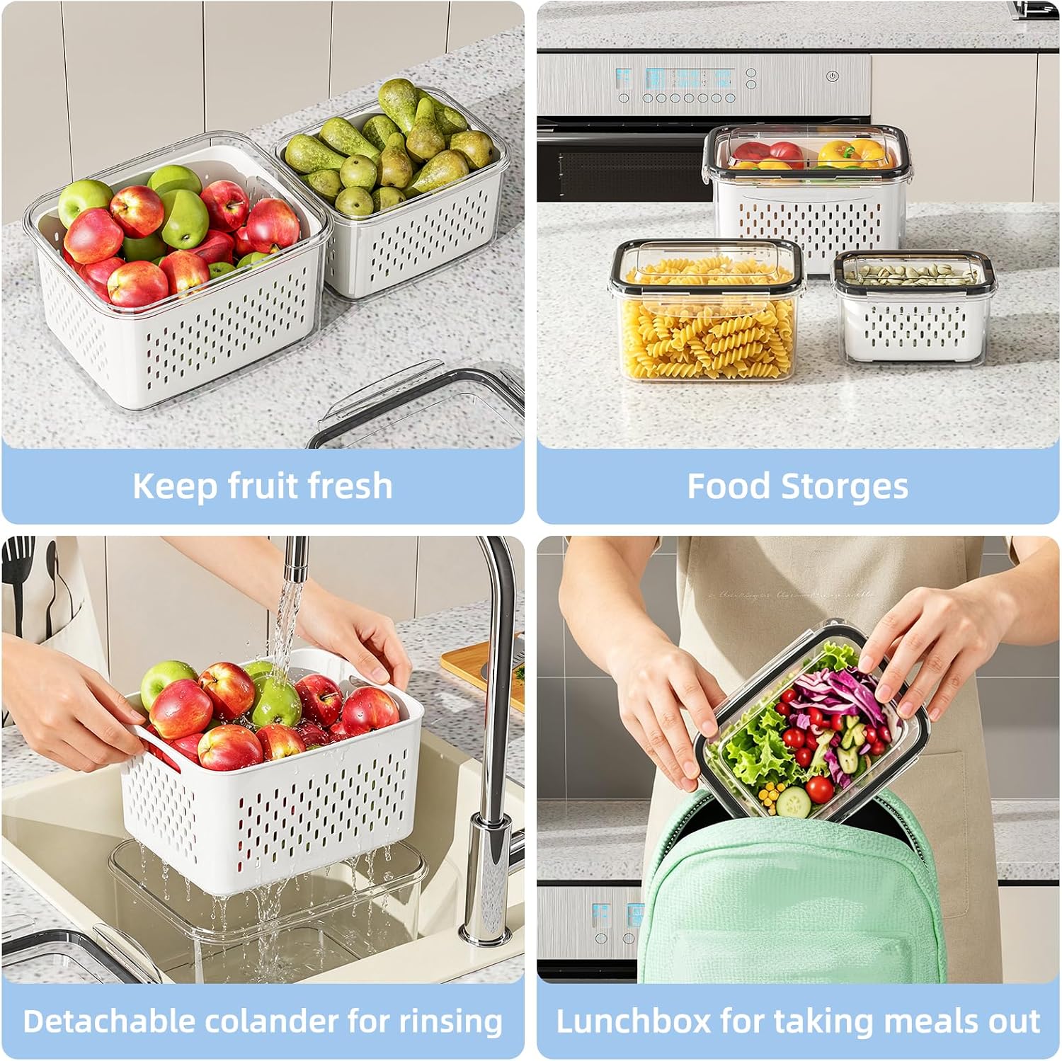 8 Pack Fruit Storage Containers for Fridge with Removable Colander