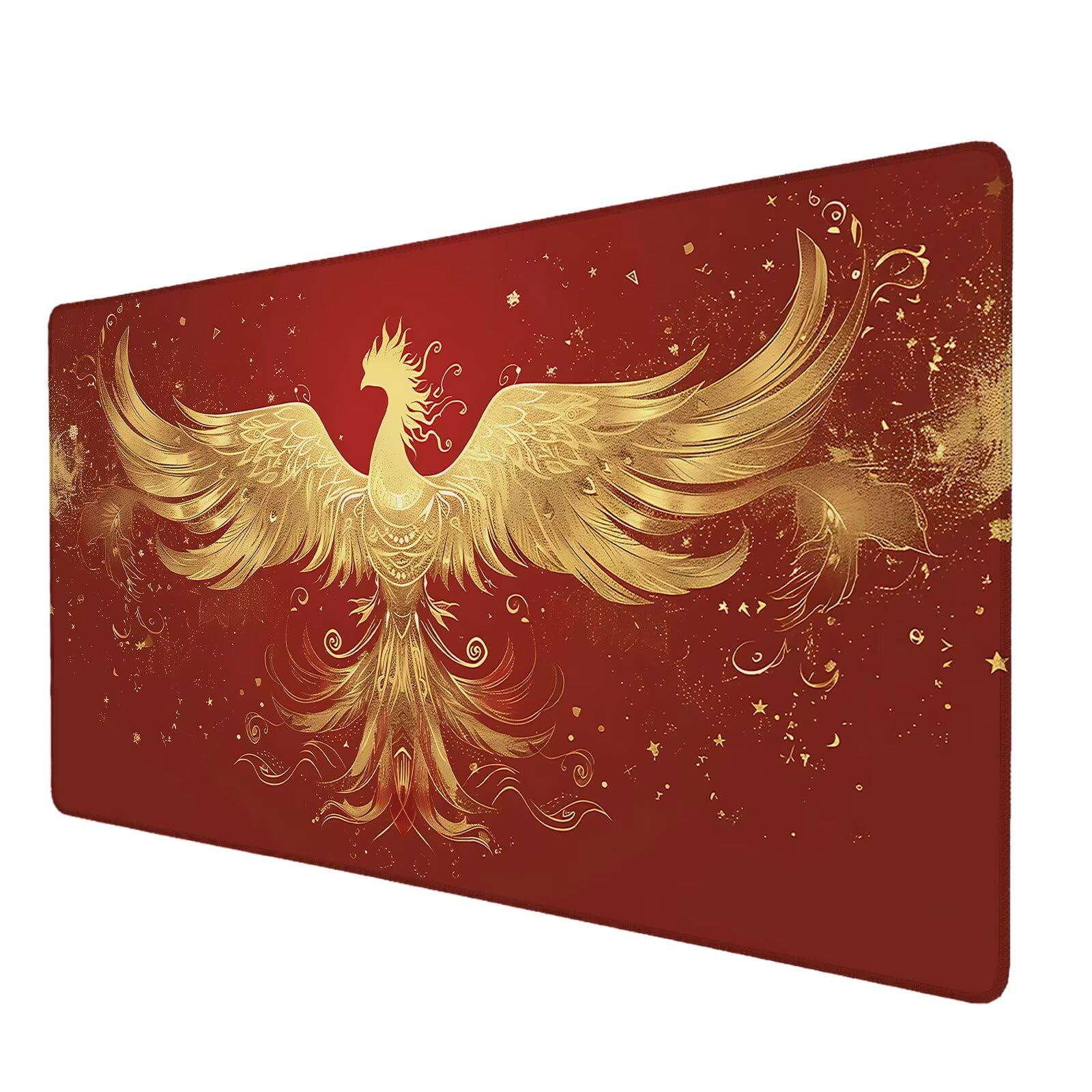 Alfombrilla Ratón Gaming, 1500x600x4 mm Alfombrilla Ratón XXL Fénix de Fuego, Impermeable Alfombrilla Escritorio con Tela de Micro Tejido Superior, Base Antideslizante, Mousepad para Juego (Rojo) U-0