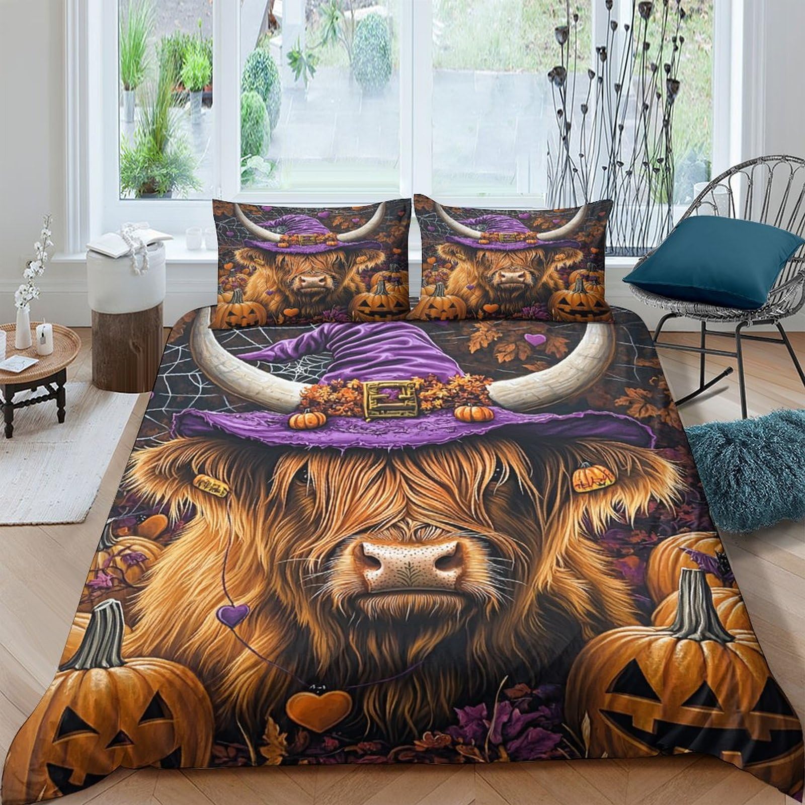 Ctjqhvkz Style-5 3D Printed Halloween Pumpkin Fitted Sheet Microfiber Decor Bull Witch Bed Cover For Bedroom Guest Room Dorm Mattress Protection Single（135X200cm）